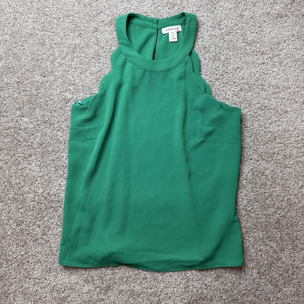 Monteau Dress Womens M Green High Neck Sleeveless Shift Short Stretch Casual